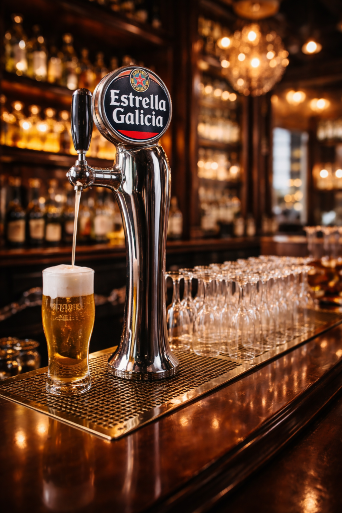 Estrella Galicia lista para servir en un bar de Madrid