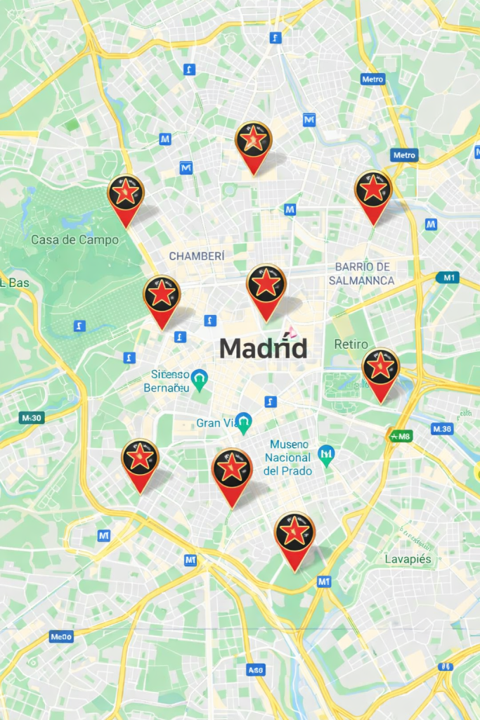 Mapa de Madrid con puntos de distribución de barriles de cerveza