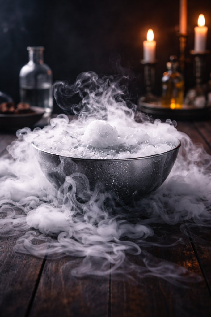 Demostración educativa con efecto humo de hielo seco