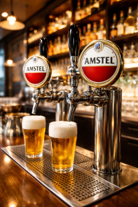 barriles de cerveza amstel preparados para hostelería