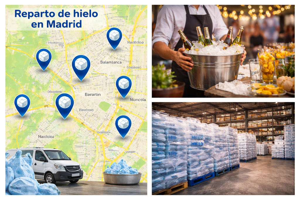 distribución de cubitos de hielo en toda la ciudad de madrid